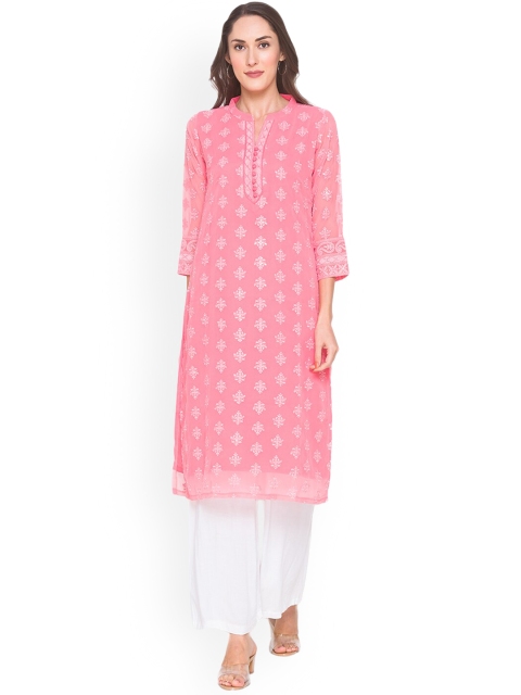 

ZOLA Women Pink Ethnic Motifs Thread Work Georgette Kurta