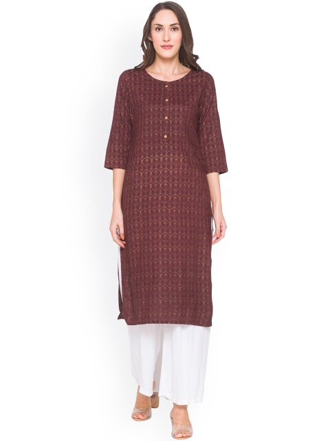 

ZOLA Women Brown Geometric Keyhole Neck Kurta