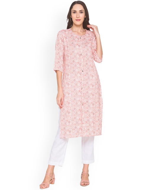 

ZOLA Women Peach-Coloured Geometric Printed Kurta