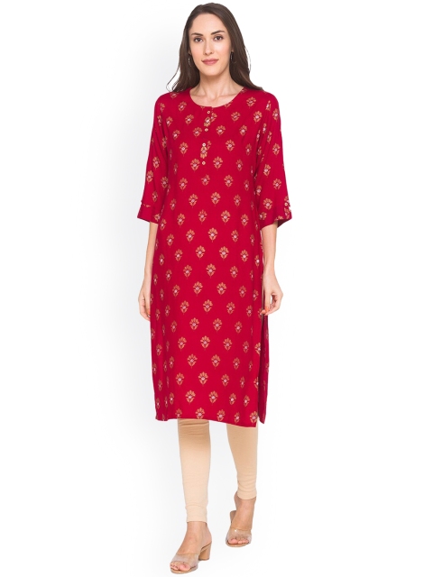 

ZOLA Women Maroon Ethnic Motifs Printed Keyhole Neck Flared Sleeves Kurta