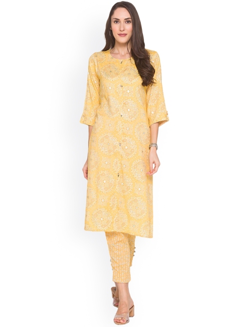 

ZOLA Women Yellow Ethnic Motifs Keyhole Neck Kurta