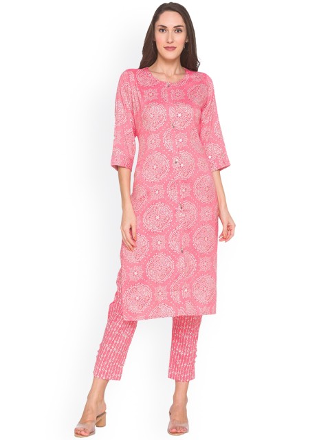 

ZOLA Women Pink Ethnic Motifs Printed Thread Work Kurta