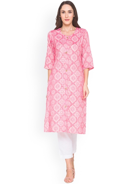 

ZOLA Women Pink Ethnic Motifs Printed Flared Sleeves Kurta