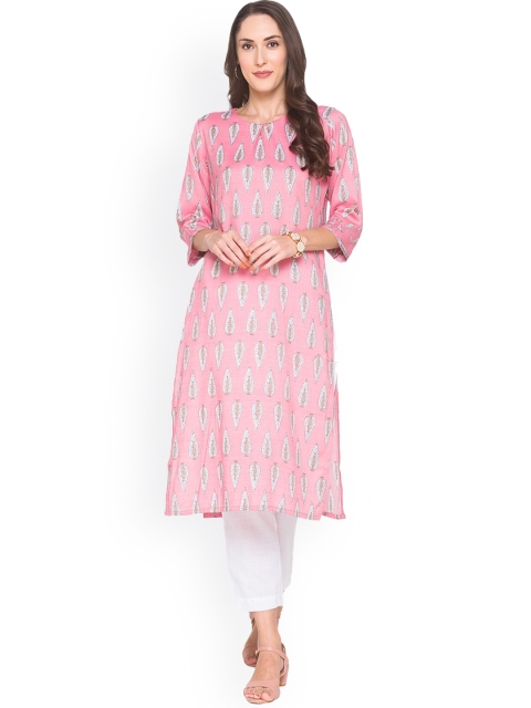 

ZOLA Women Pink & Brown Ethnic Motifs Printed Straight Kurta