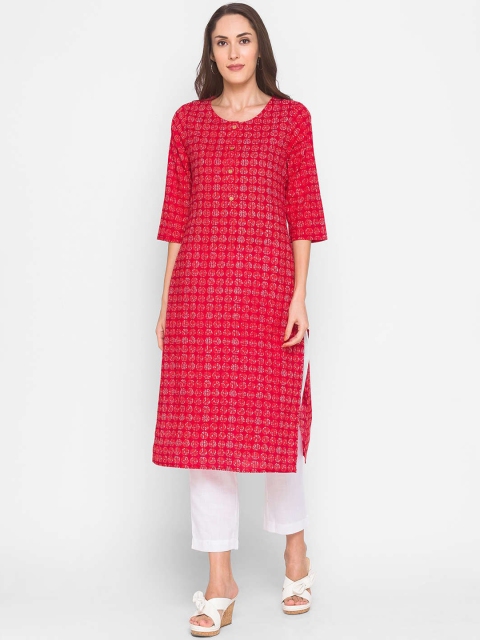 

ZOLA Women Red & White Floral Printed Straight Cotton Kurta