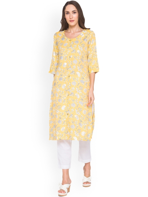 

ZOLA Women Yellow & Grey Floral Printed Kurta