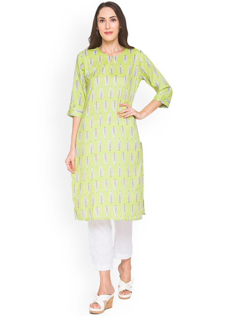 

ZOLA Women Green & White Ethnic Motifs Printed Kurta