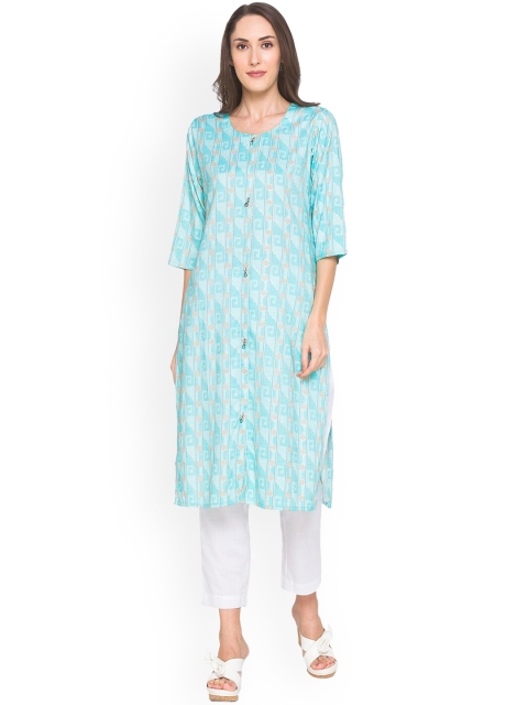 

ZOLA Women Blue & Beige Geometric Printed Kurta