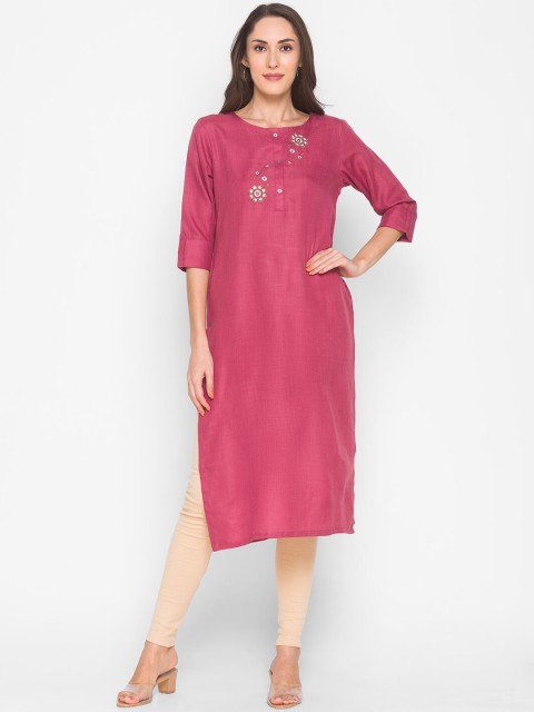 

ZOLA Women Pink & White Ethnic Motifs Yoke Design Cotton Kurta
