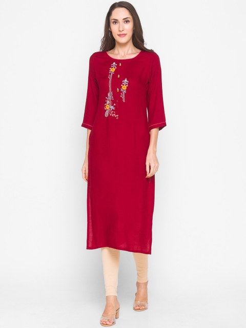 

ZOLA Women Red Embroidered Thread Work Kurta