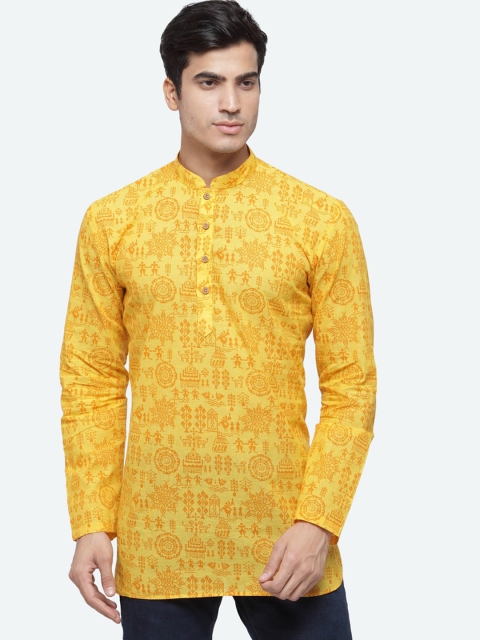 

RG DESIGNERS Men Yellow Thread Work Handloom Kurta