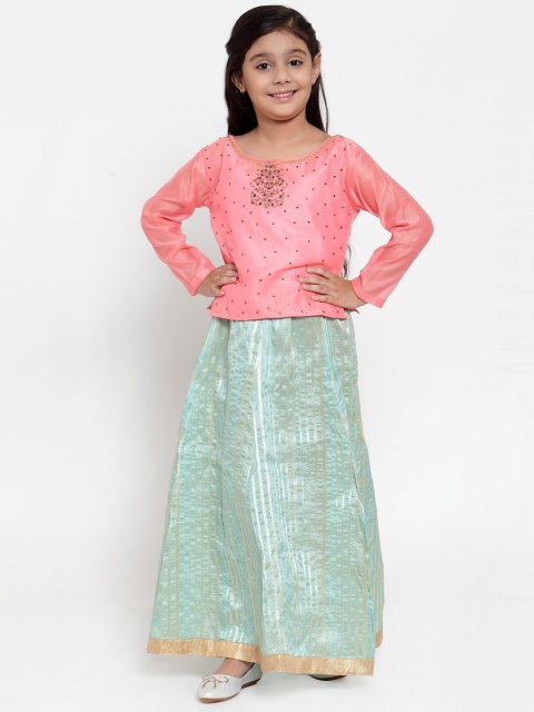 

KYDZI Girls Pink & Green Embellished Sequinned Ready to Wear Lehenga Choli