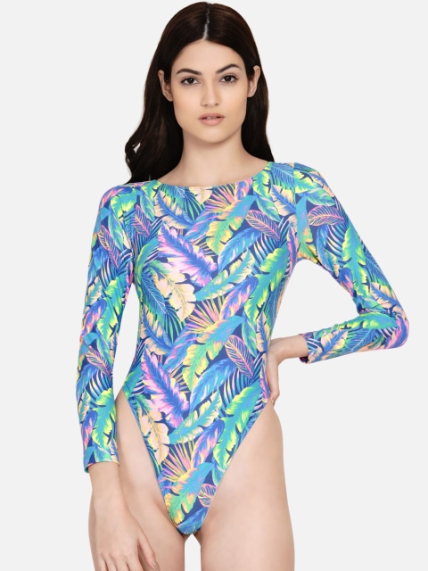 

Samshek Women Blue & Yellow Printed bodysuit