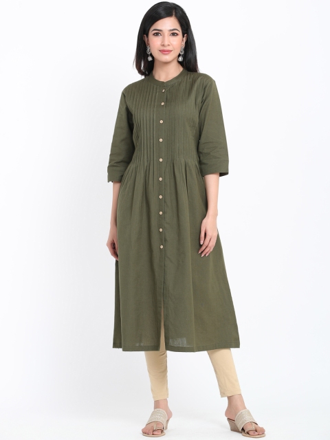 

ZOLA Women Olive Green Solid Yoke Design Kurta