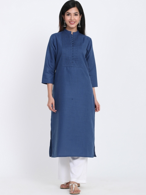 

ZOLA Women Navy Blue Solid Yoke Design Straight Kurta