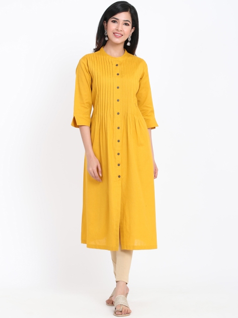 

ZOLA Women Mustard Yellow Cotton Thread Work Kurta