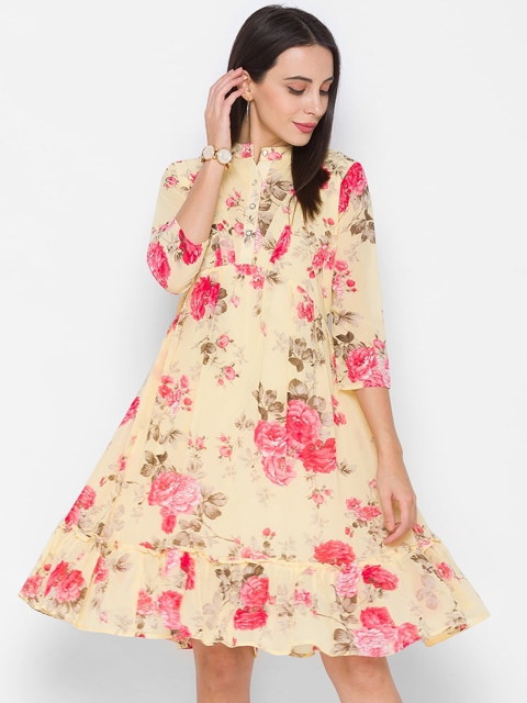 

ZOLA Yellow & Pink Floral Chiffon Midi Dress