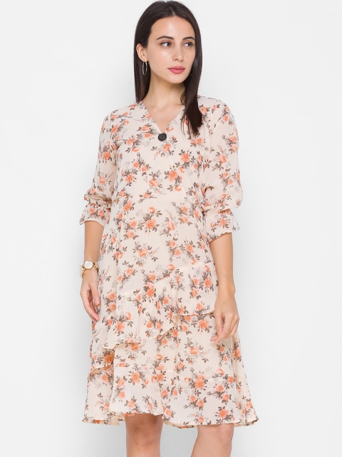 

ZOLA Peach-Coloured Floral Chiffon A-Line Dress