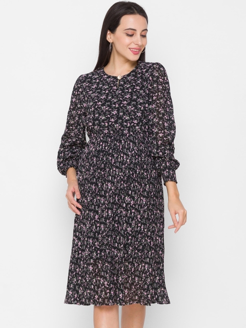 

ZOLA Woman Black Floral Chiffon A-Line Dress