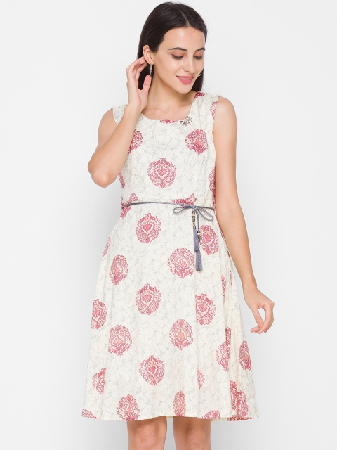 

ZOLA Red & Off White Ethnic Motifs Dress