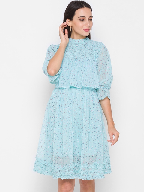 

ZOLA Green Floral Chiffon A-Line Dress