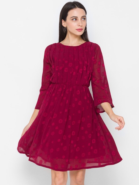 

ZOLA Maroon Self Design Dress