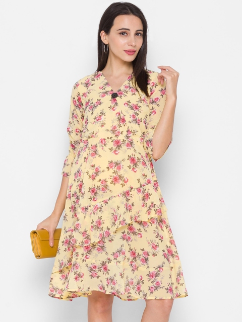

ZOLA Cream-Coloured & Pink Floral Layered Chiffon Dress