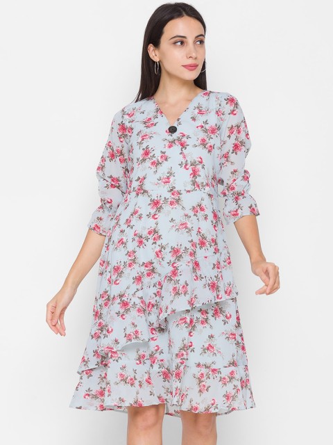 

ZOLA Woman Blue Floral Chiffon Dress