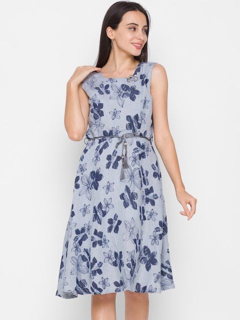 

ZOLA Blue Floral A-Line Dress