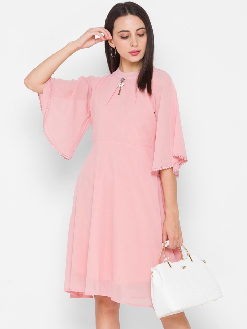 

ZOLA Pink Tie-Up Neck Chiffon Dress