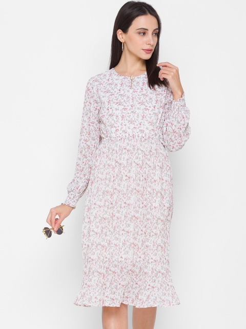 

ZOLA Women White & Red Floral Round Neck Chiffon Sheath Dress