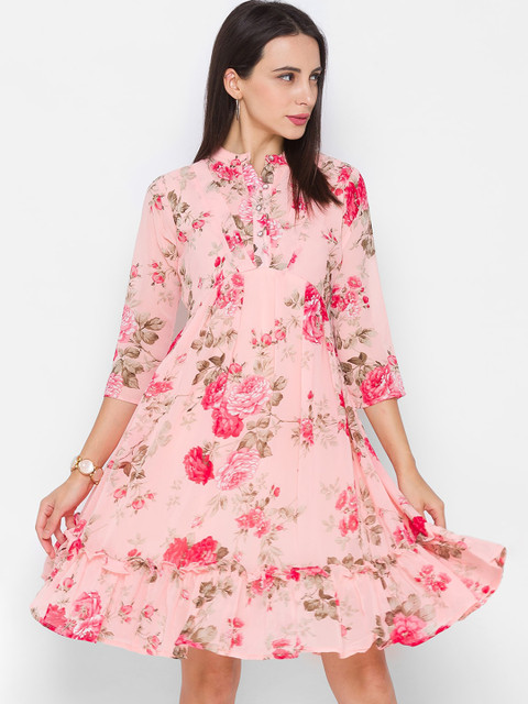 

ZOLA Peach-Coloured Floral Chiffon Dress