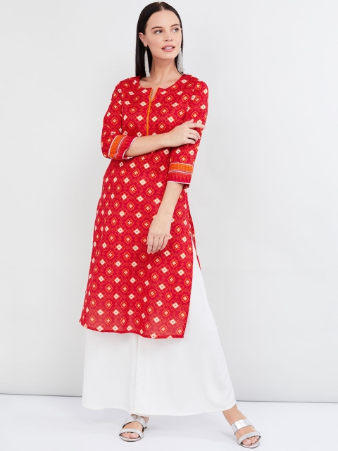

max Women Red Geometric Printed Pure Cotton Kurta