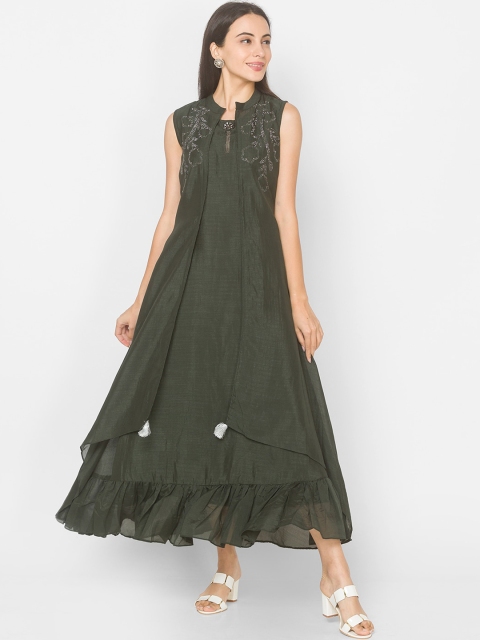 

ZOLA Women Green Embroidered Anarkali Kurta