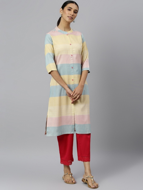 

Khushal K Women Beige Geometric Block Print Kurta