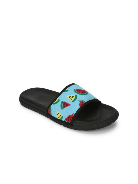 

FF FUNKFEETS Unisex Turquoise Blue & Red Printed Sliders