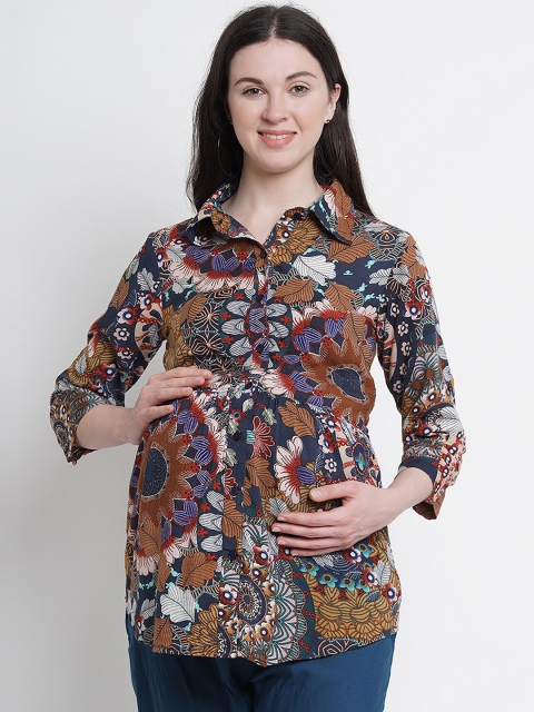 

Mine4Nine Multicoloured Floral Crepe Shirt Style Maternity Top, Multi