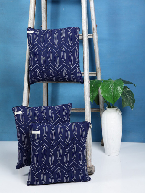 

I AM FOR YOU Navy Blue & White Set of 3 Embroidered Square Cushion Covers