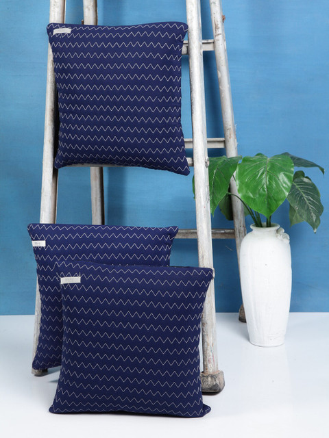 

I AM FOR YOU Navy Blue & White Set of 3 Geometric Square Cushion Covers