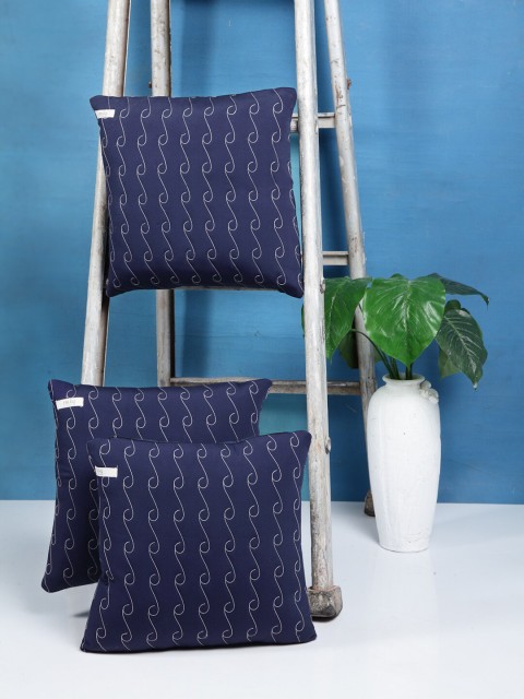 

I AM FOR YOU Navy Blue Set of 3 Embroidered Square Cushion Covers