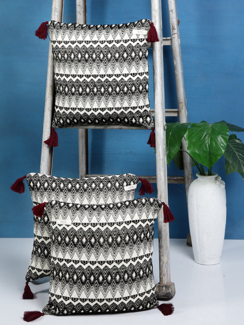 

I AM FOR YOU Black & White Set of 3 Geometric Square Pure Cotton Cushion Covers