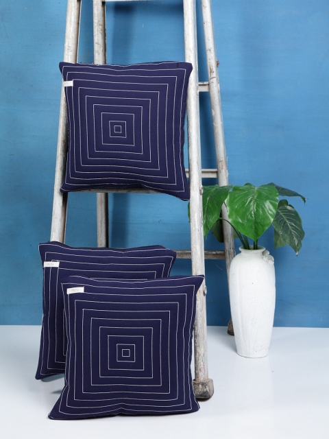 

I AM FOR YOU Navy Blue & White Set of 3 Geometric Square Cushion Covers