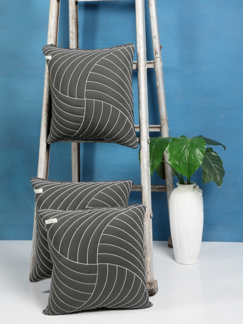 

I AM FOR YOU Grey & White Set of 3 Geometric Square Cushion Covers