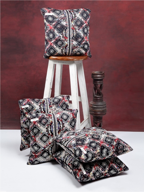 

I AM FOR YOU Blue & White Set of 5 Ethnic Motifs Square Pure Cotton Cushion Covers