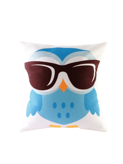 

Ferns N Petals Blue Owl With Black Glasses Printed Square Cushion, White