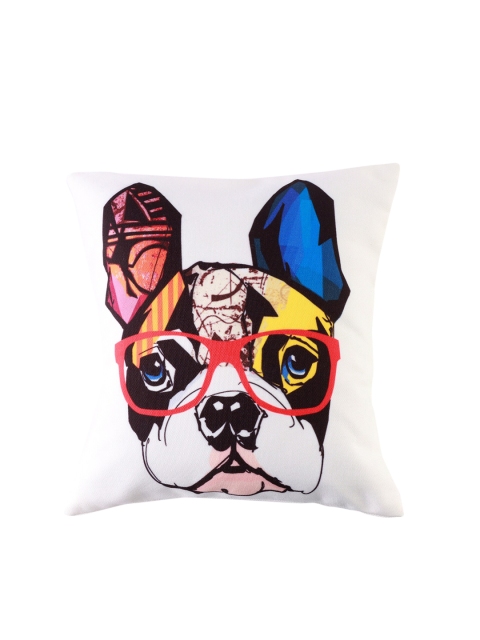 

Ferns N Petals Blue Cute Dog Printed Square Cushion, White