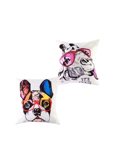 

Ferns N Petals Set Of 2 Printed Square Cushions, White