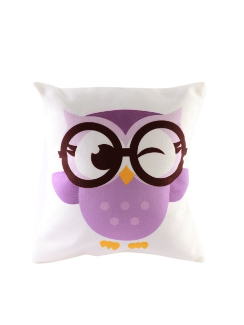 

Ferns N Petals Purple Owl Printed Square Cushion, White