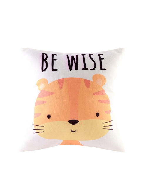 

Ferns N Petals White & Yellow Be Wise Cute Cat Printed Square Cushion