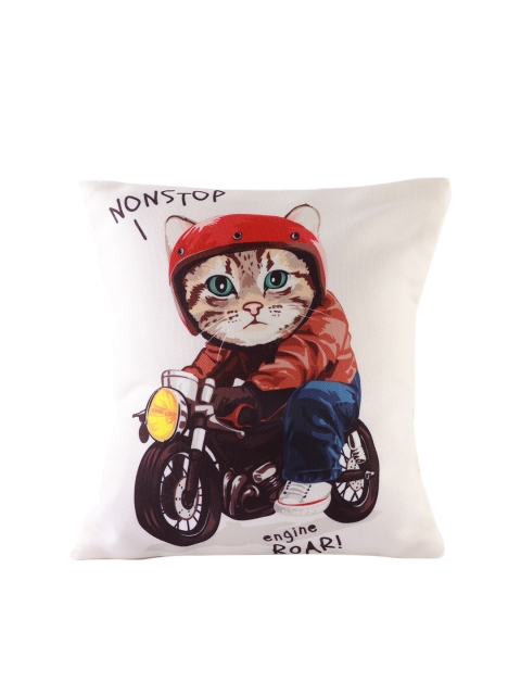 

Ferns N Petals White & Red Non Stop Cat Riding Printed Floor Cushion